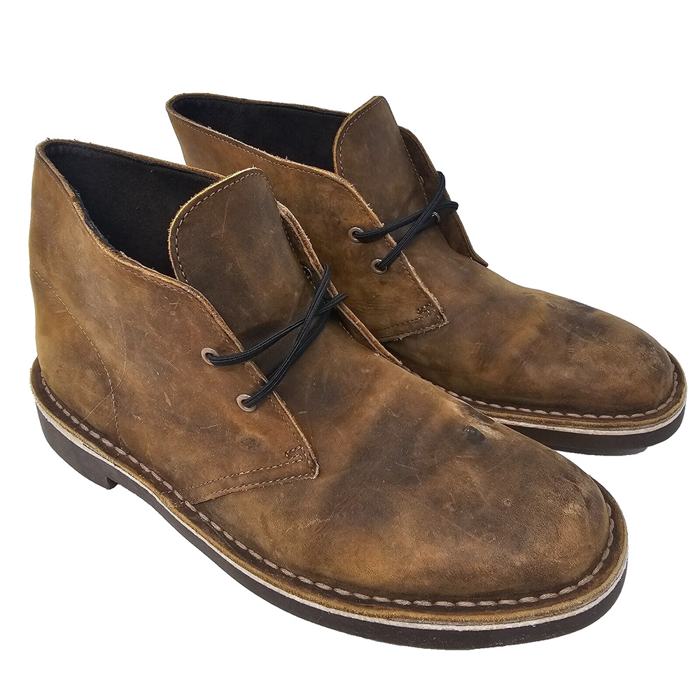 Clarks Mens 8 15522 Bushacre Desert Brown Leather Lace Up Chukka Boots shoes